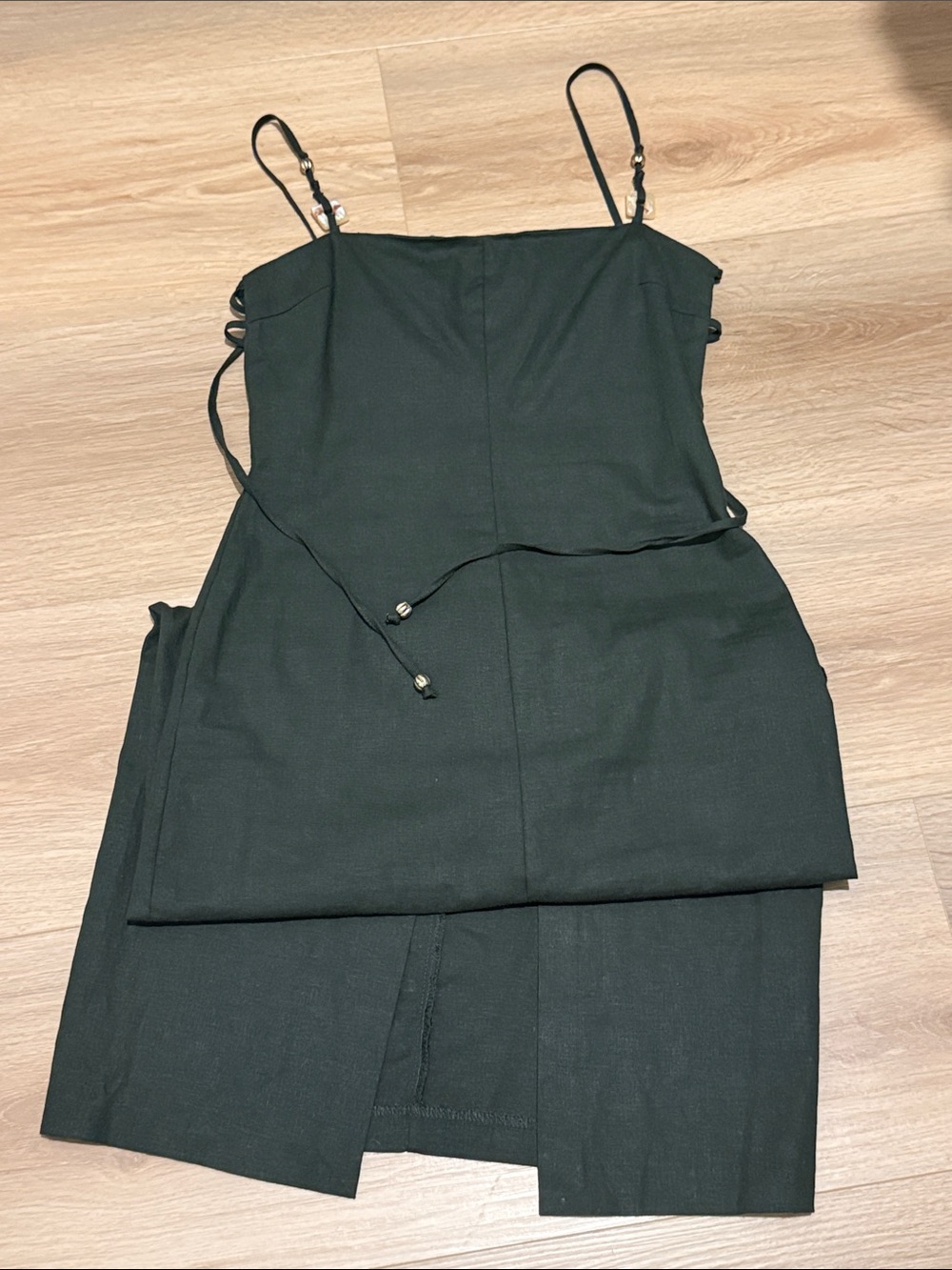 Dark Khaki - Linen Midi Dress - Picture 3 of 4